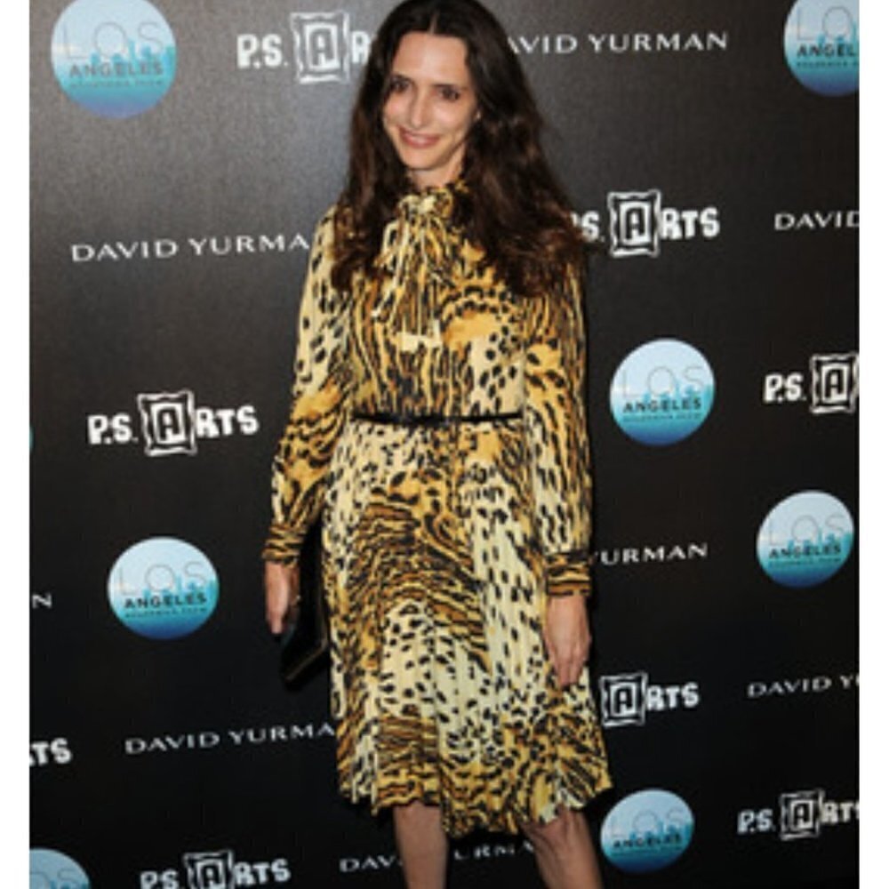 Suzy Perette Victor Costa Animal Print Tie Neck Midi Dress Leopard Tiger Brown